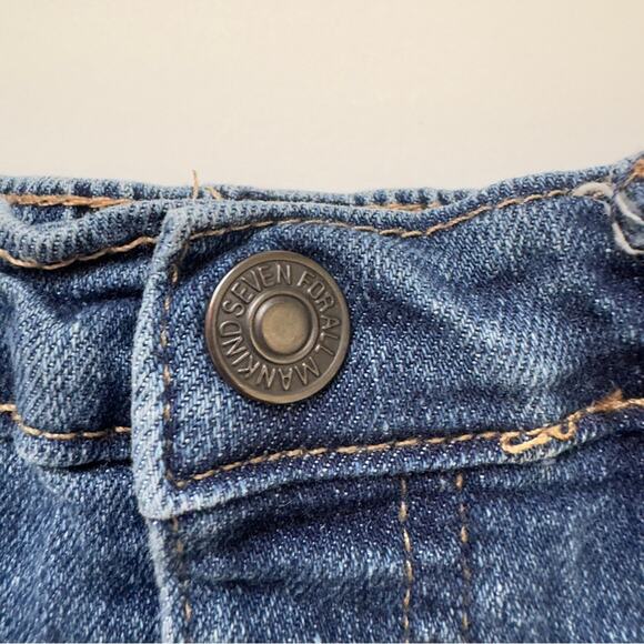 7 For All Mankind Denim Jean shorts cotton spandex stretch snap fly dark Wash - Picture 6 of 11